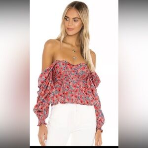 REVOLVE Burna Blouse Red Poppy Floral House of Harlow Sz XS EXCELLENT